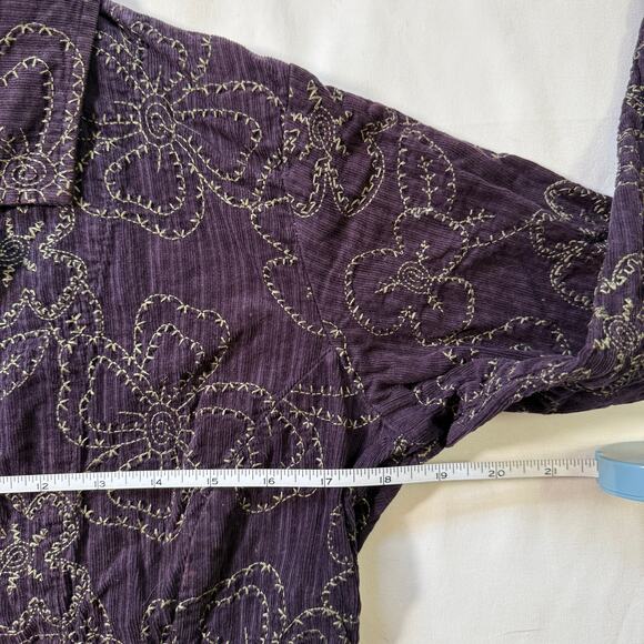 FLAX Purple Embroidered 100% Cotton Blazer Jacket Petite Cottagecore Academia - Picture 4 of 6